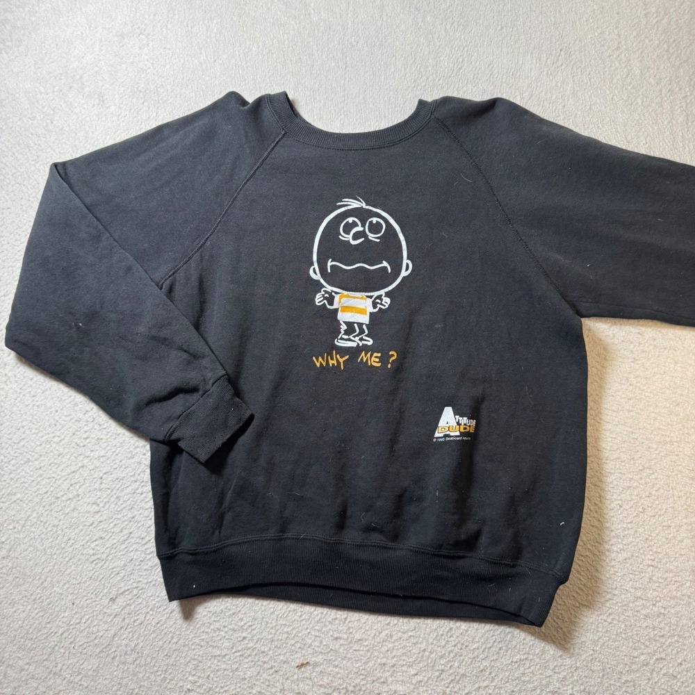 Lee Sweatshirt Mens Large Black Good 1995 Attitude Dude Why Me Vintage Raglan